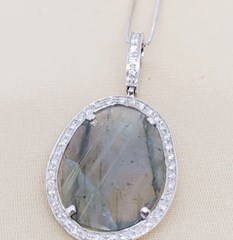 Ciondolo Labradorite Brillanti Oro Pezzo Unico