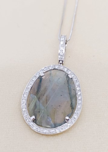 Ciondolo Labradorite Brillanti Oro Pezzo Unico